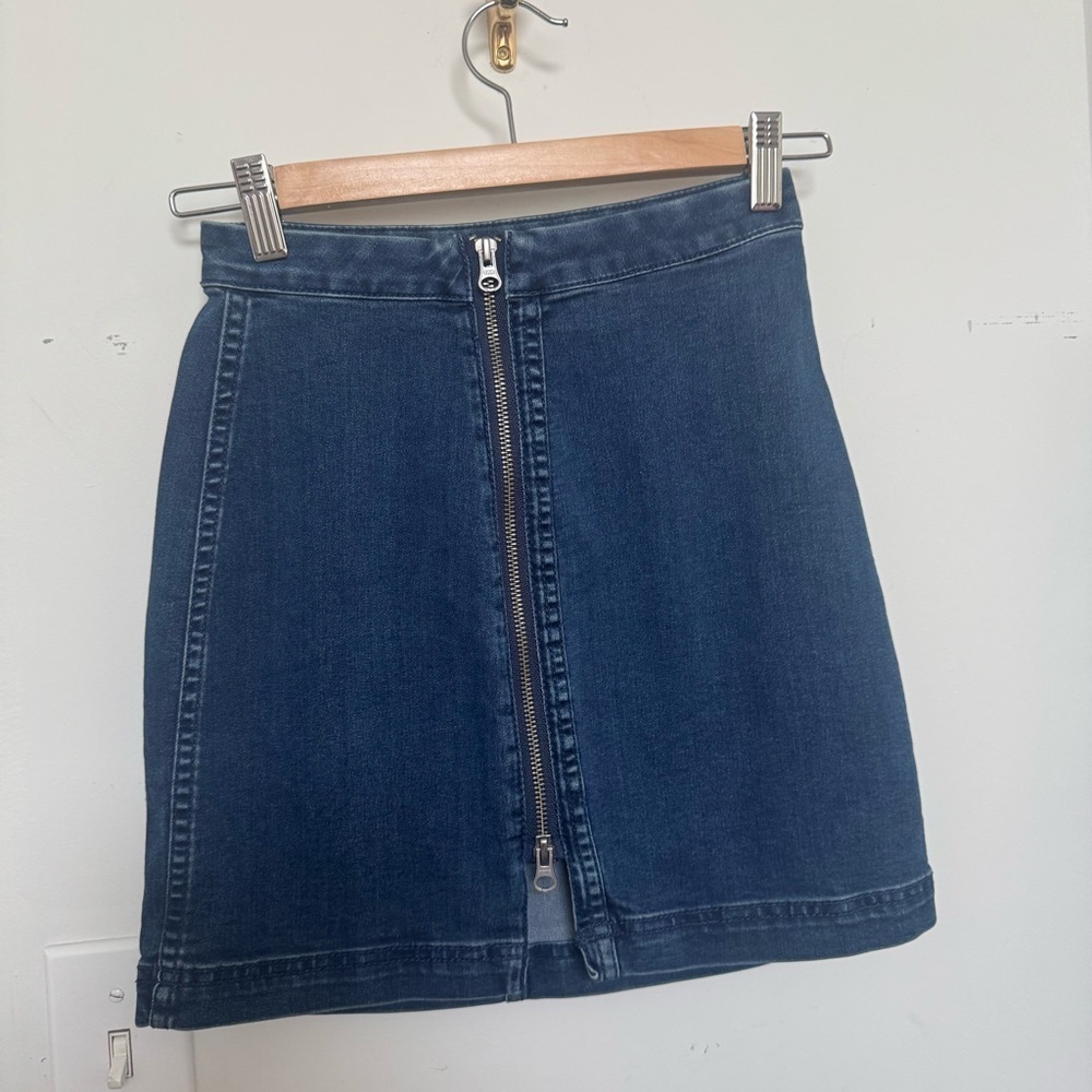 Free People Denim Zip Front Mini Skirt 2 - Picture 3 of 6